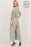 Shopin LA - CSP9220P - PLUS BUTTON UP FRONT POCKET COLLARED JUMPSUIT