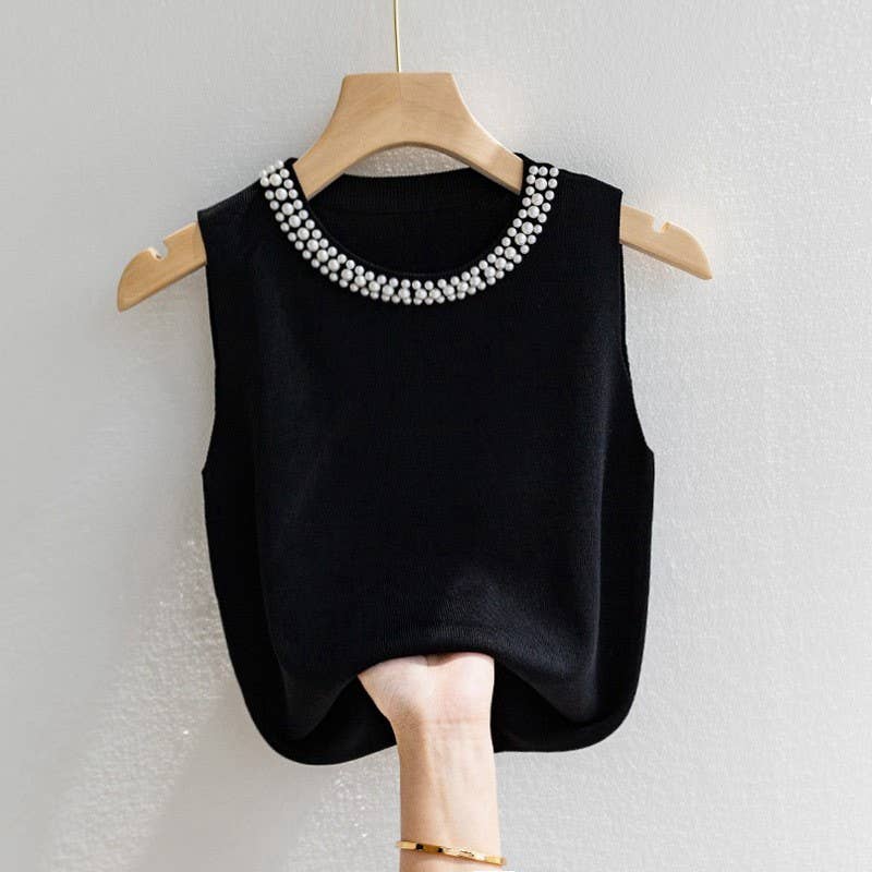 Hope & Sunshine - Beaded Sleeveless Knit Top