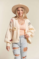 Madelyn - LESW2654- FLORAL PATCHED SWEATER CARDIGAN