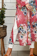 Shopin LA - SG21050AP - PLUS FLORAL PRINT MESH KIMONO WITH SIDE SLIT