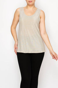 Origami Apparel ~  Lace and Crochet inspired - Shimmery Essential Sleeveless Lurex Tank - 4844BEIGE