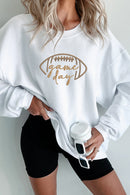 White Football Graphic Game Day Embroidered Corded Sweatshirt