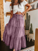Hope & Sunshine - Bohemian Tiered Denim Skirt A-Line