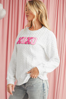 White XOXO Chenille Letter Patch Quilted Sweatshirt