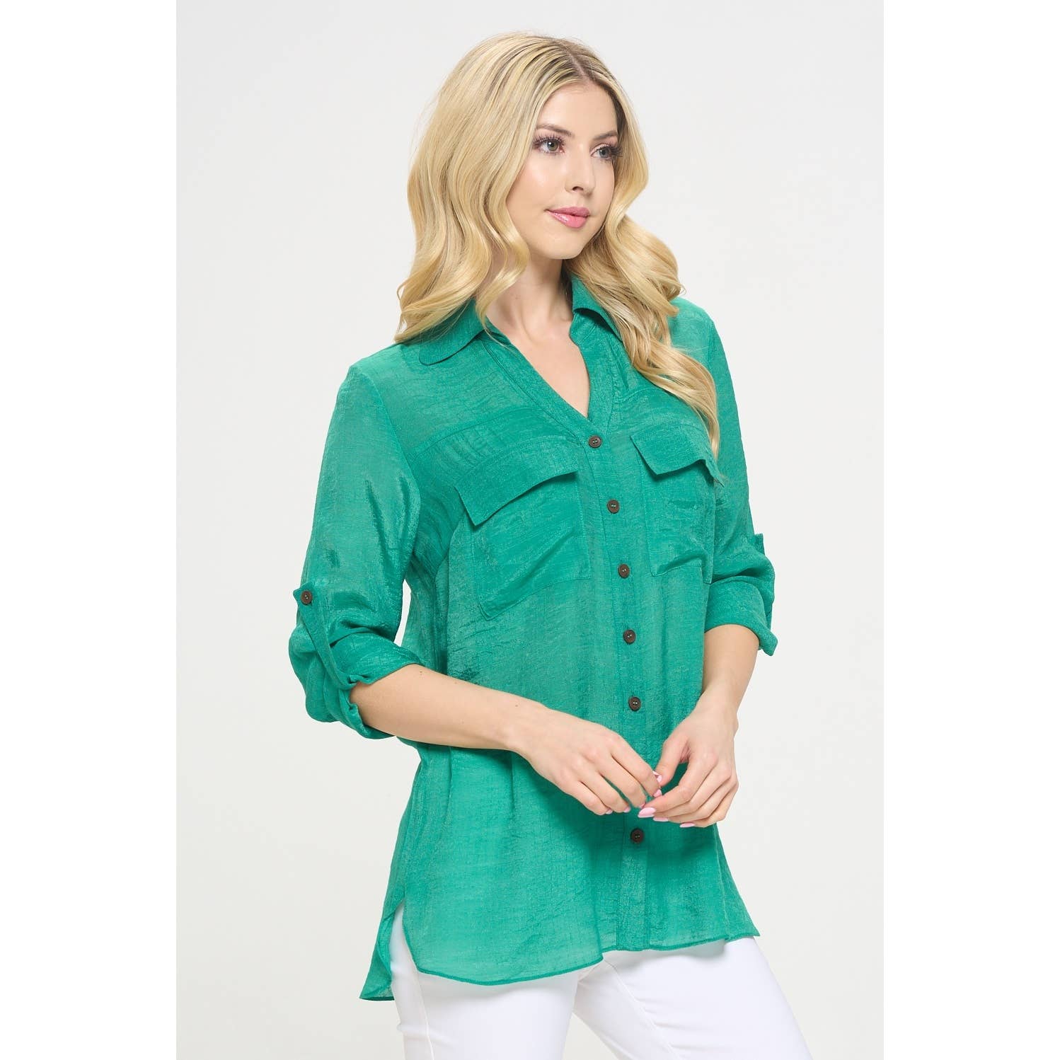 Perseption - FLAP POCKET BUTTON DOWN FRONT BOYFRIEND SHIRT