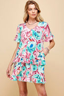 Shopin LA - SD21025-1011 - WOMEN FLORAL SHORT SLV MIDI DRESS WITH RUFFLE