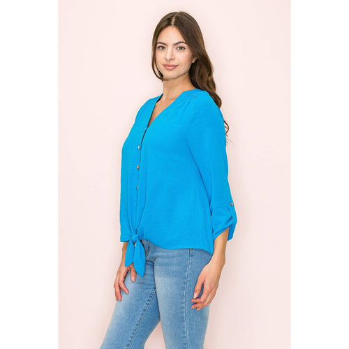 Perseption - VNECK AIR FLOW SMOCKING SHOULDER TIE FRONT SHIRT