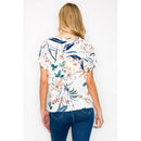 Perseption - Knot Front Cold Shoulder Short Sleeve Printed Top
