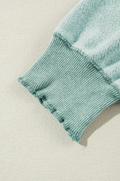 Orchid Petal Waffle Patchwork Raglan Sleeve Exposed Seam Sweatshirt