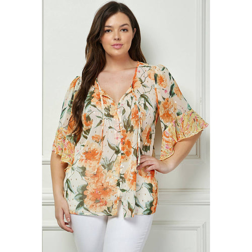 Winslow Collection - PLUS SIZE SHEER PRINTED PEASANT BLOUSE COU95L58X