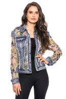 Adore Floral Denim and Lace Embroidered Jacket A7217-87 Blue