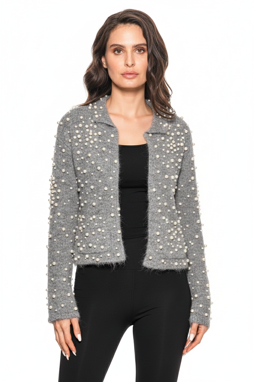 Adore Pearl-Accent Gray Sweater