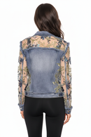 Adore Floral Denim and Lace Embroidered Jacket A7217-87 Blue