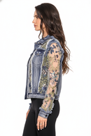 Adore Floral Denim and Lace Embroidered Jacket A7217-87 Blue