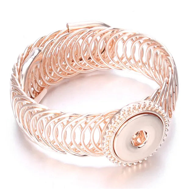 Rose Gold Sandy Snap Adjustable Bracelet Bangle Fits 18mm Snap Buttons