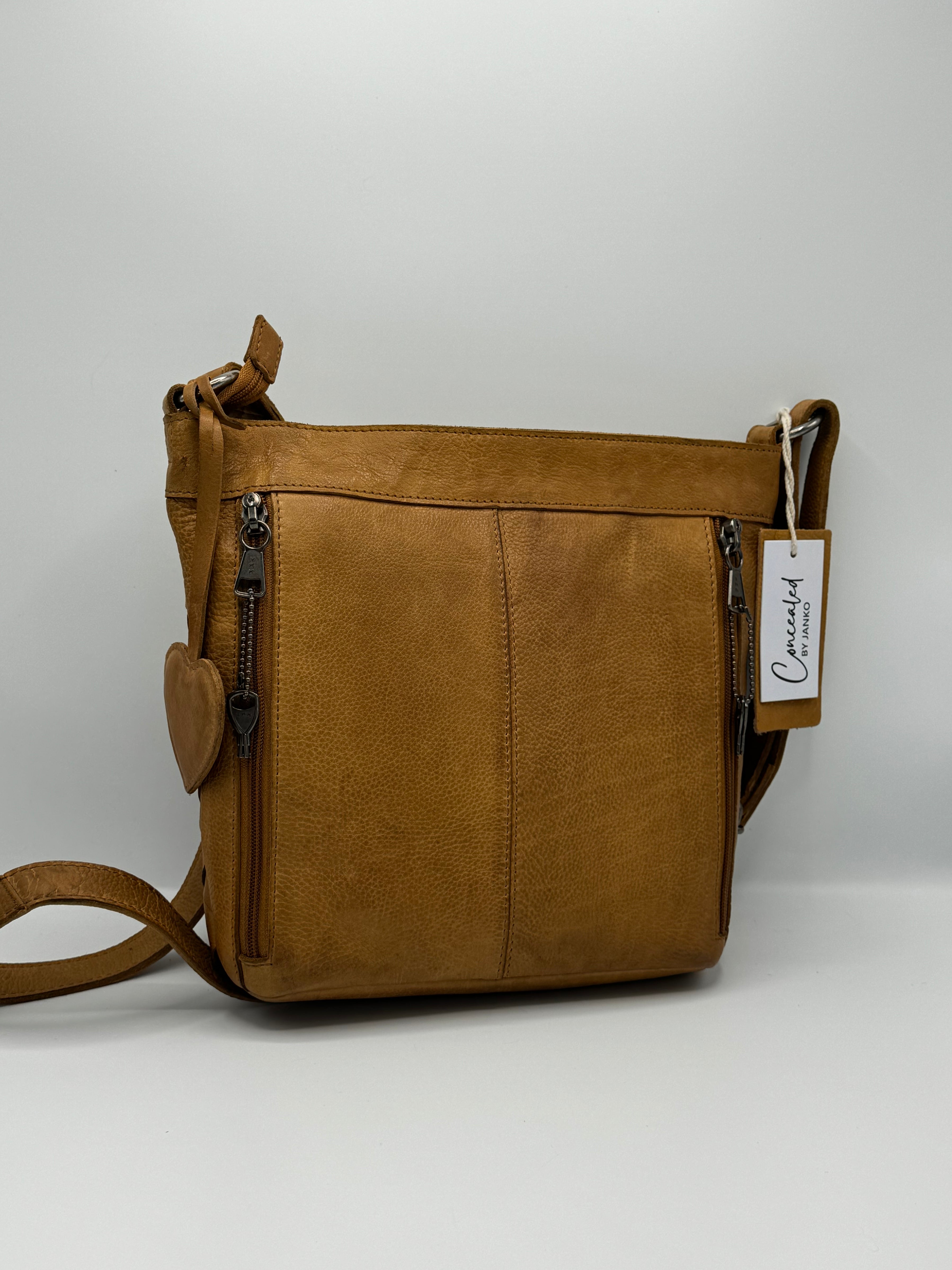 Concealed By Janko Anna #657 Tan Leather Basket Weave Handbag