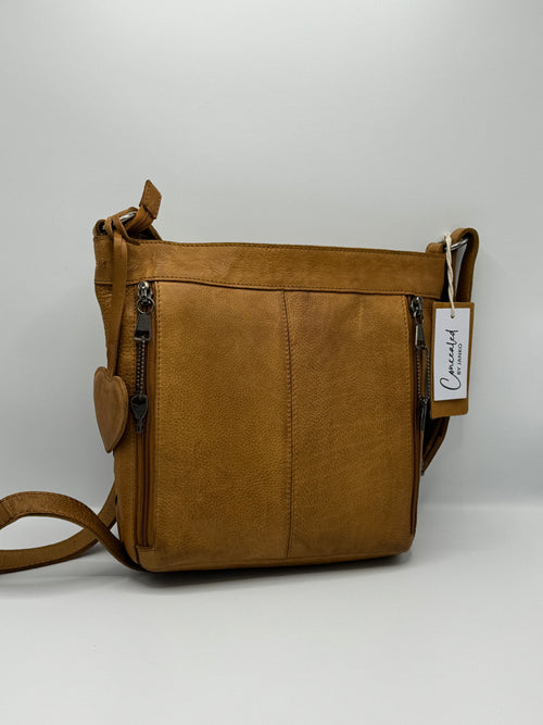 Concealed By Janko Anna Handbag – Tan Leather Basket Weave