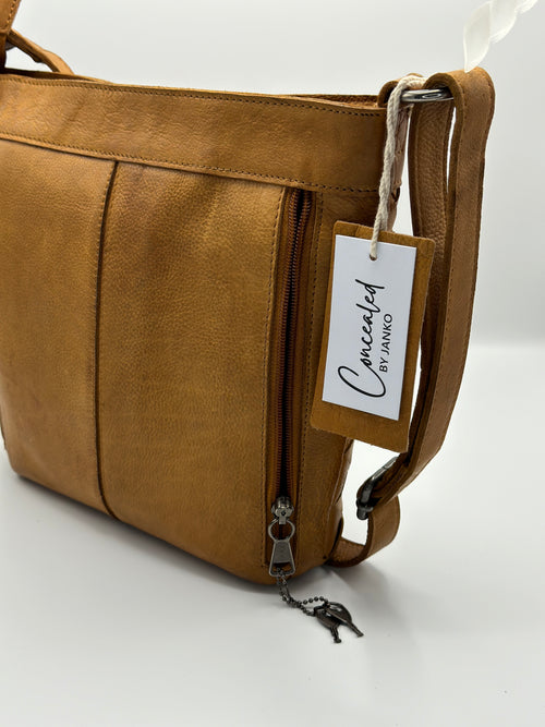 Concealed By Janko Anna Handbag – Tan Leather Basket Weave