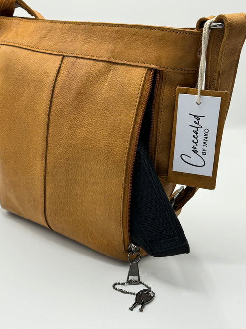 Concealed By Janko Anna Handbag – Tan Leather Basket Weave