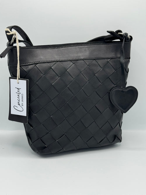 Concealed By Janko Anna Handbag – Tan Leather Basket Weave