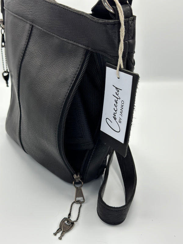 Concealed By Janko Anna #657 Black Leather Basket Weave Handbag