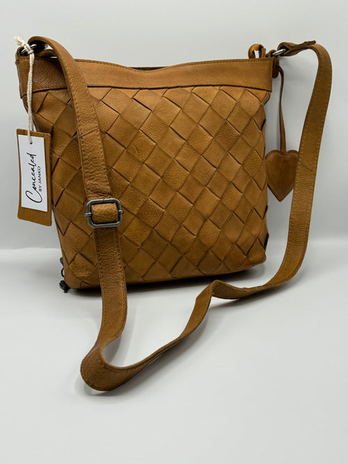 Concealed By Janko Anna Handbag – Tan Leather Basket Weave