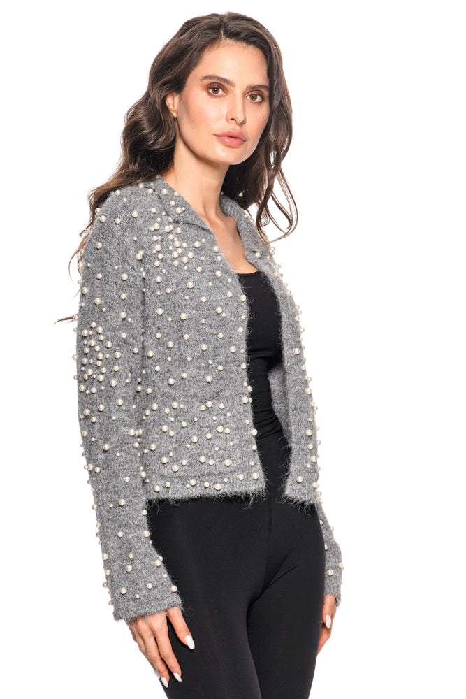 Adore Pearl-Accent Gray Sweater