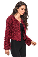 Adore Burgundy Cropped Lace Jacket with Rose Design