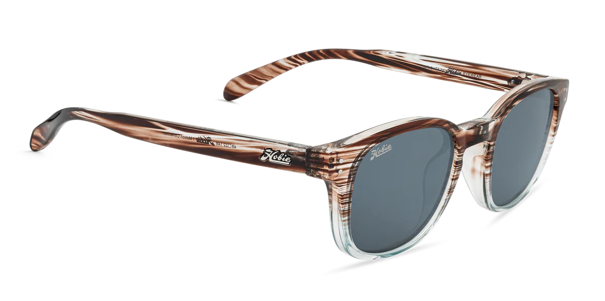 Hobie Polarized Sunglasses – Shiny Wood Grain Aqua Blue Grey / Grey Lens
