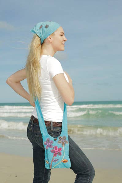 Earth Divas - Embroidered Floral Crossbody Passport Bag