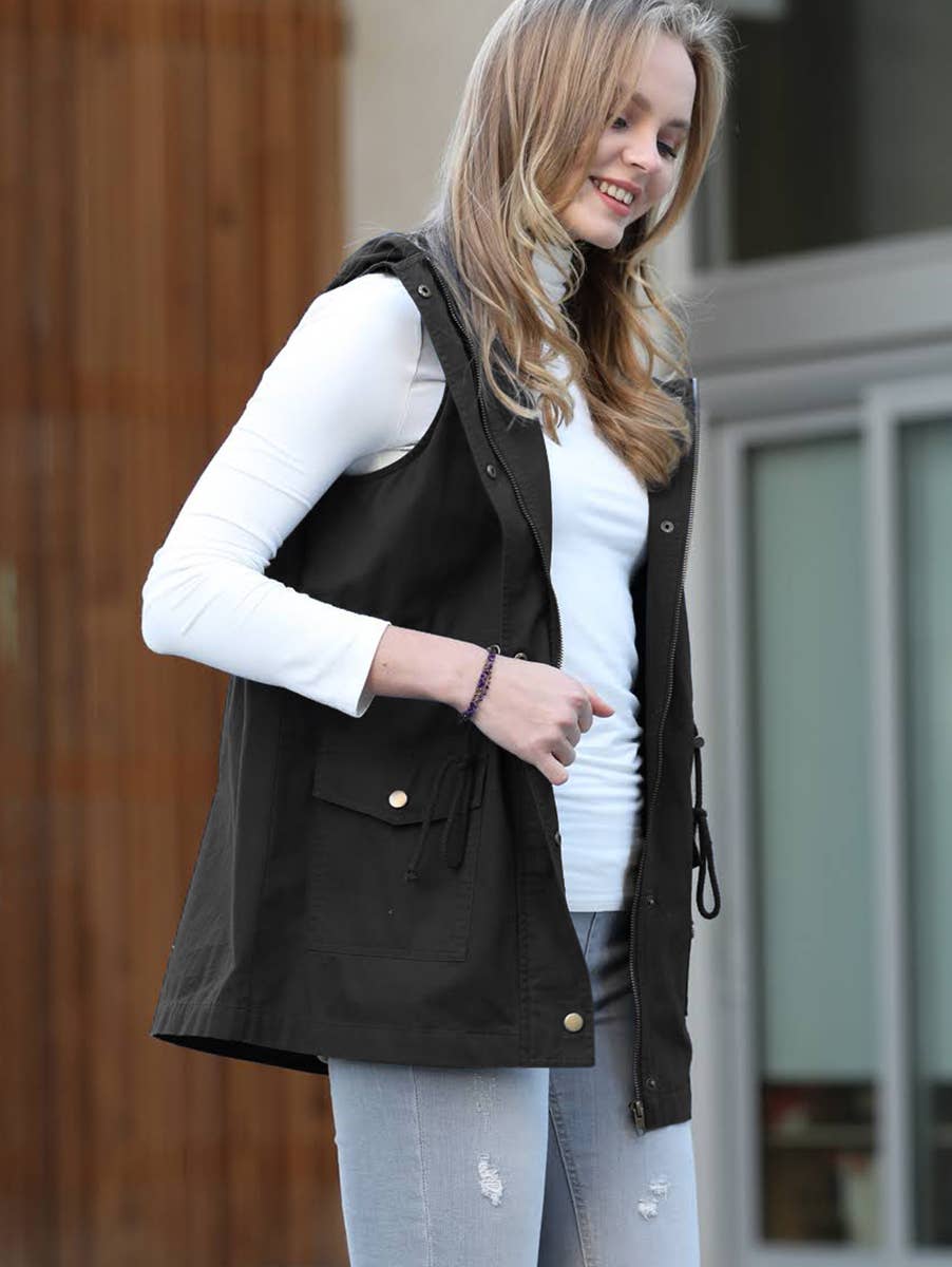 42POPS - ,,..0625 Drawstring Waist Military Hoodie Vest With  Pockets SI-20066