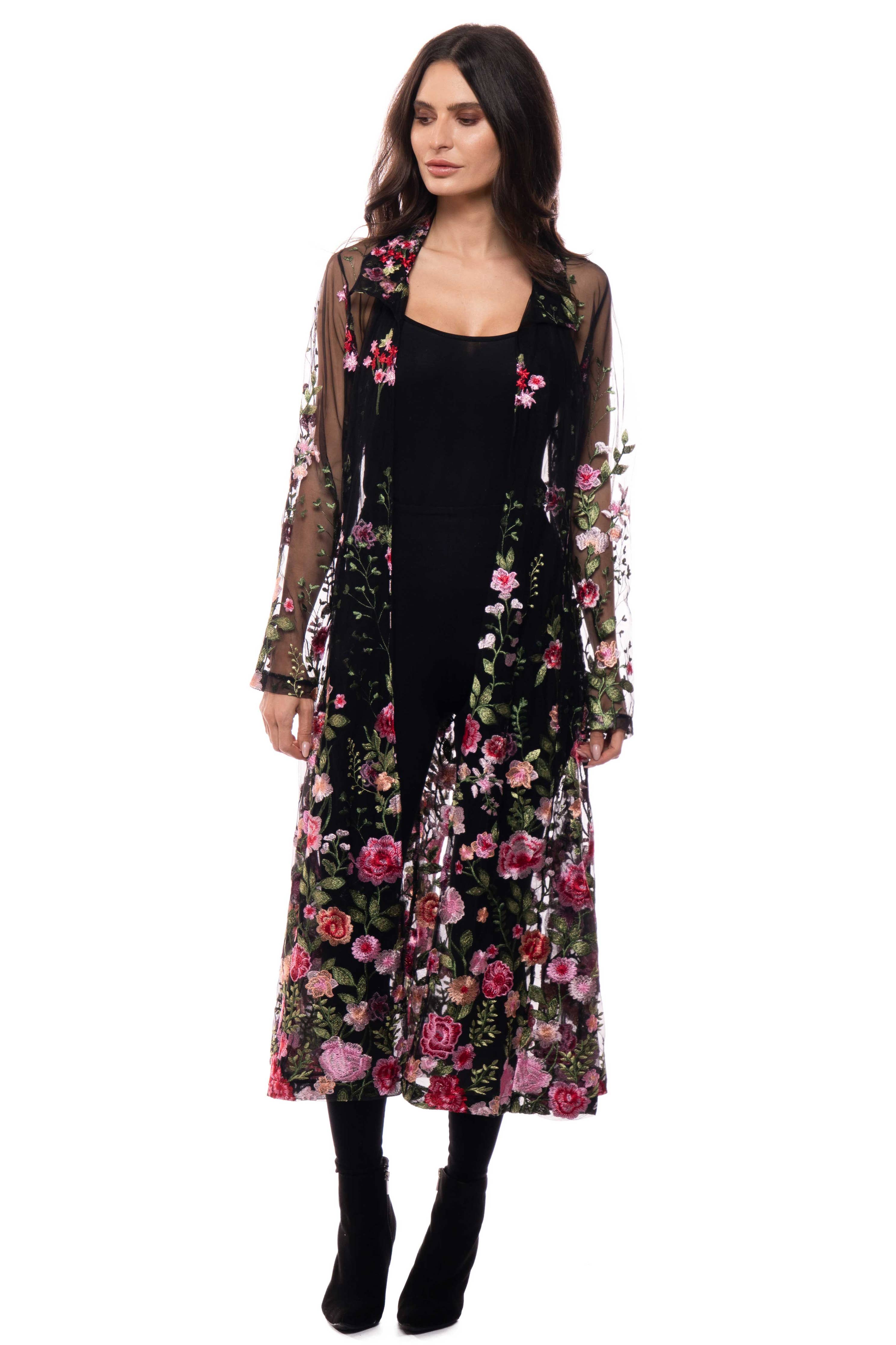 Adore - T417-B2 Embroidered Mesh Duster Jacket