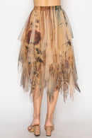 Origami Apparel ~  Lace and Crochet inspired - Dreamy Tiered Tulle Midi Skirt With Floaty Hem - 4546TP VINTAGE BIRD