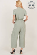 Shopin LA - CSP9220P - PLUS BUTTON UP FRONT POCKET COLLARED JUMPSUIT
