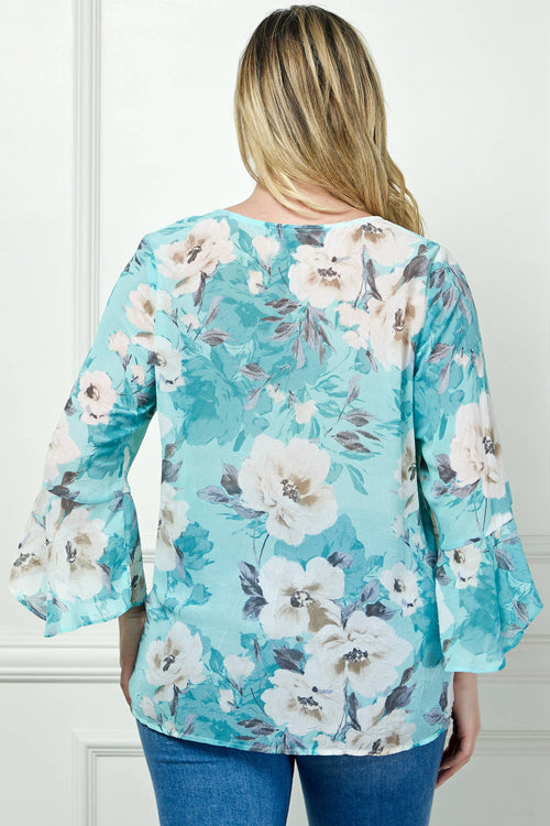 Winslow Collection - PLUS SIZE RUFFLE SLEEVE V-NECK SWING TOP