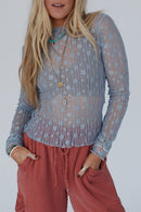 Black Sheer Floral Lace Long Sleeve Slim Fit Top