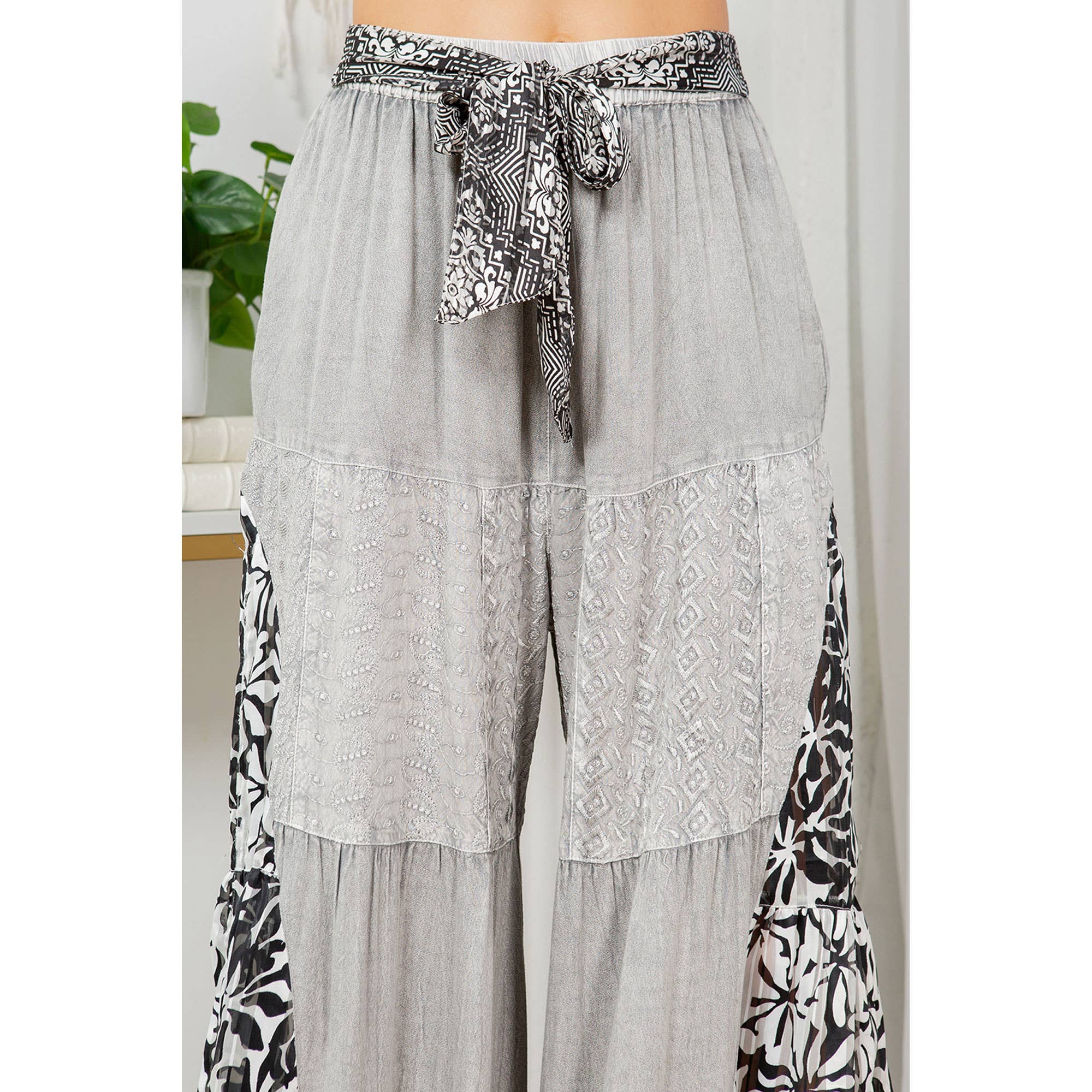 YOUNG THREADS - Woodstock Flair Tiered Bell Bottom Patchwork Pants