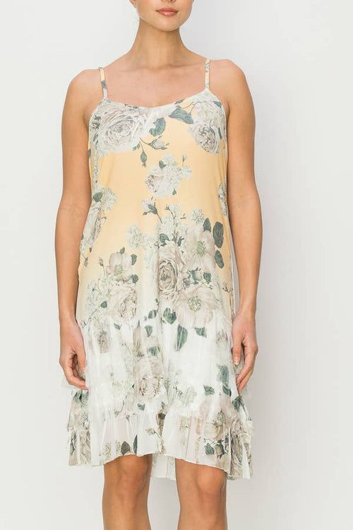 Origami Apparel ~  Lace and Crochet inspired - Yellow Floral Slip Dress Adjustable Straps