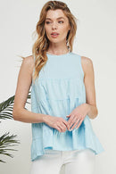 Shopin LA - CSP9189 WOMEN KEYHOLE BACK TIERED LOOSE SLEEVELESS TOP