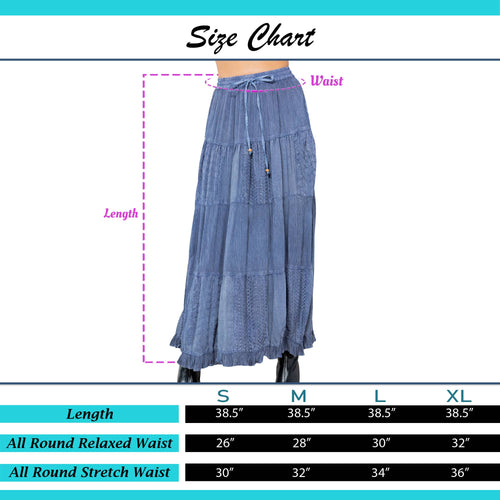 Young Threads - Retro Chic Crinkled Tiered Green Skirt With Mixed Embroidery Patch