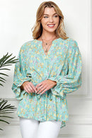 Shopin LA - CSP9143. - WOMEN MULTI COLOR RUFFLE DRAWSTRING BUTTON TOP