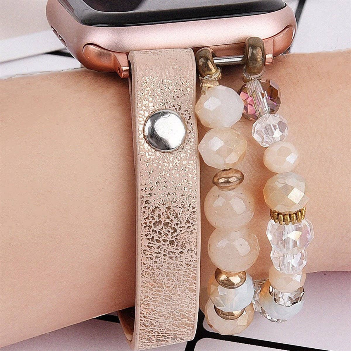 ShopTrendsNow - Leopard Calf Leather and Crystal Apple Watch Band