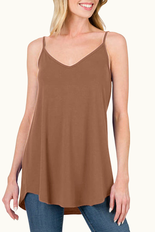Blue Spaghetti Strap V Neck Flowy Tunic Cami Top
