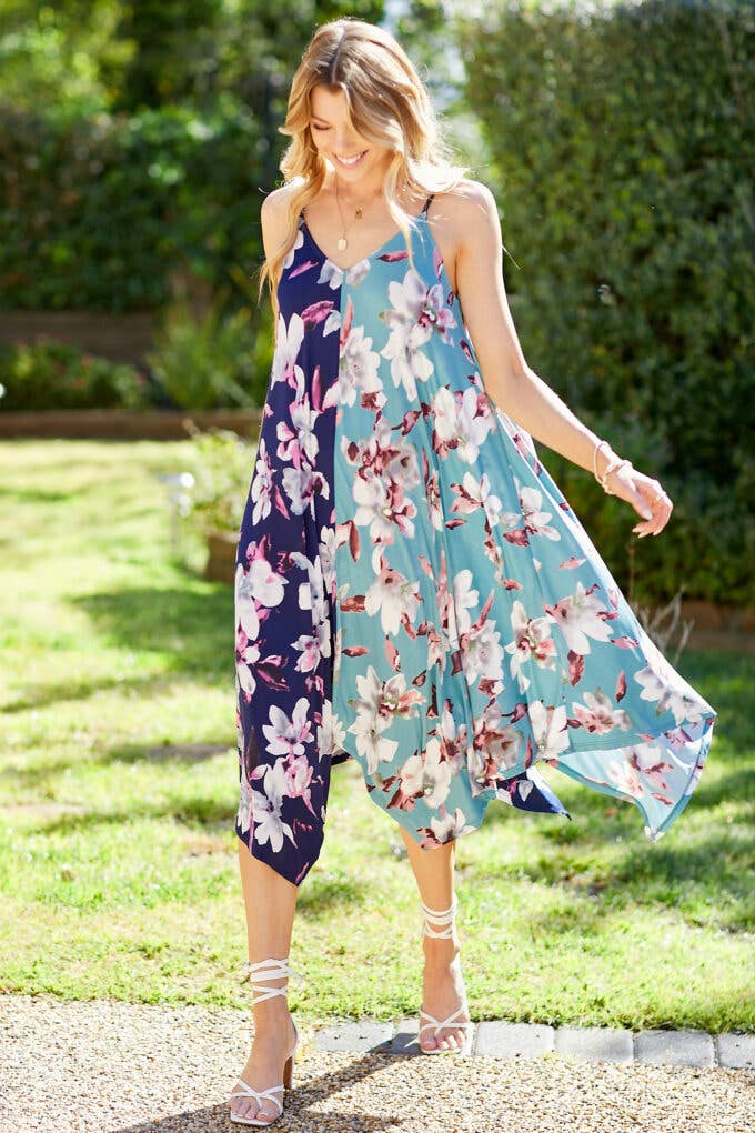 Shopin LA - SPD7002 - WOMEN FLORAL COLOR BLOCK SLEEVELESS DRESS