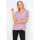 Perseption - Grommet Lace Up Sleeve V Neck Top