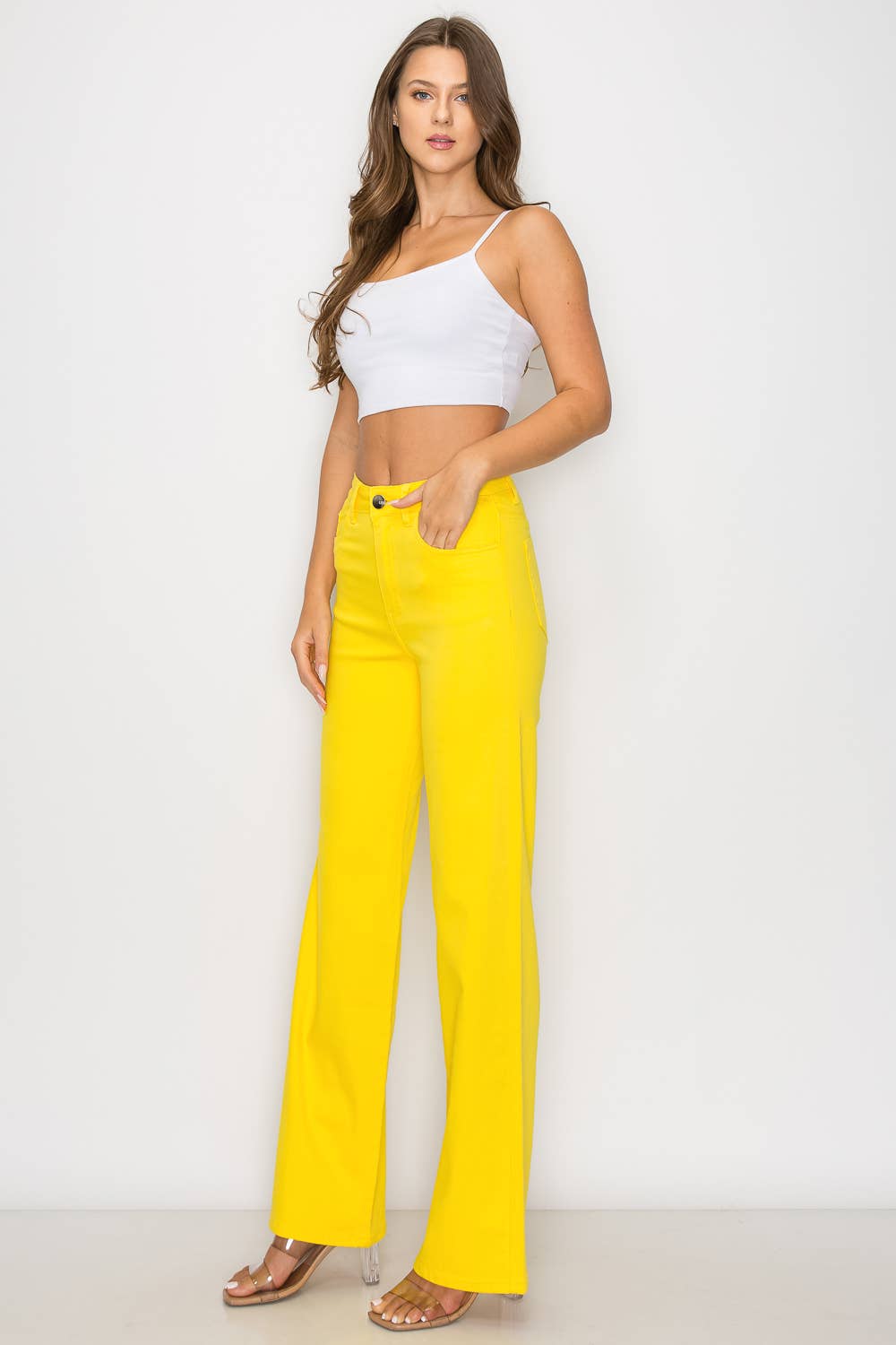Denim Zone U.S.A. - LVB-200 YELLOW HIGH WAISTED STRETCHY WIDE LEGS JEANS