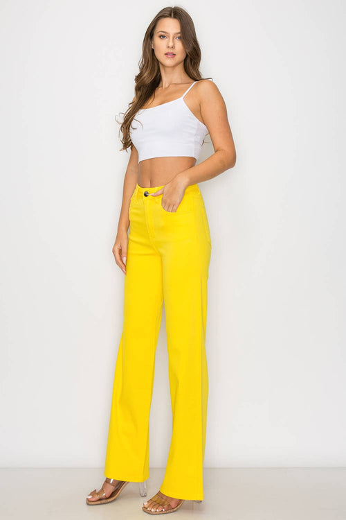Denim Zone U.S.A. - LVB-200 YELLOW HIGH WAISTED STRETCHY WIDE LEGS JEANS