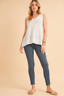 Black Scoop Neck Waffle Knit Splicing Flowy Vest