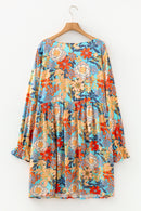 Blue Plus Size Floral Ruffled Long Sleeve Flowy Mini Dress