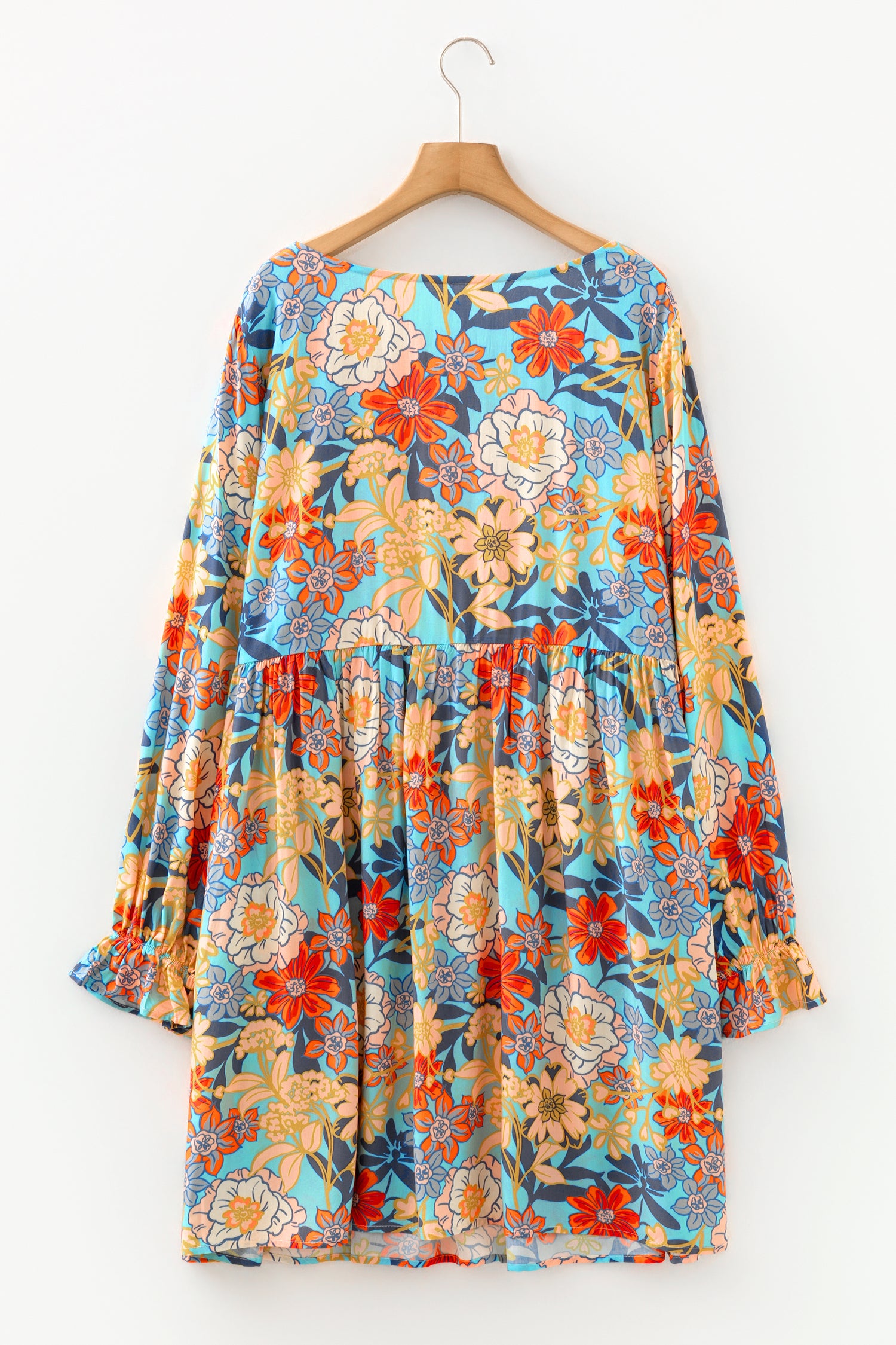 Blue Plus Size Floral Ruffled Long Sleeve Flowy Mini Dress – Simply Amazing  Boutique